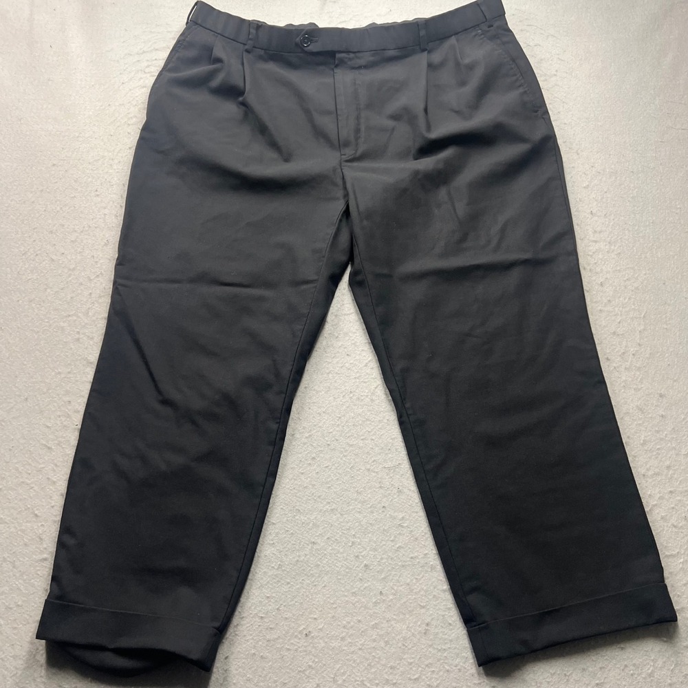 Brooks Brothers 346 Mens Black Wool Stretch Pleated Cuffed Dress Pants 42x29